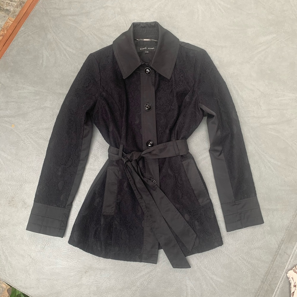 Lightweight Black Lace Belted Jacket